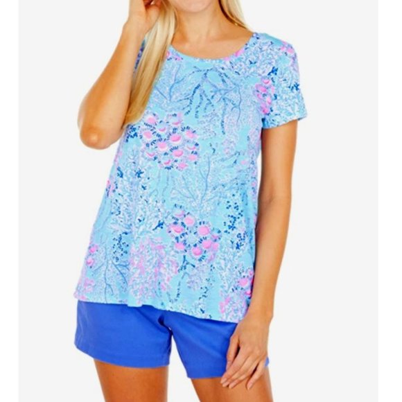 NWT Lilly Pulitzer XL Blue Ibiza Now You Sea Me ETTA Scoopneck Top - Picture 2 of 6